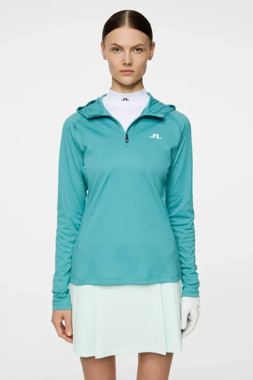 Golf|Base & Mid Layers<J.Lindeberg Agnes Quarter Zip Hood Teal