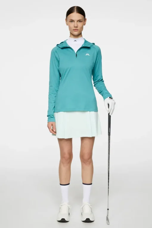 Golf|Base & Mid Layers<J.Lindeberg Agnes Quarter Zip Hood Teal