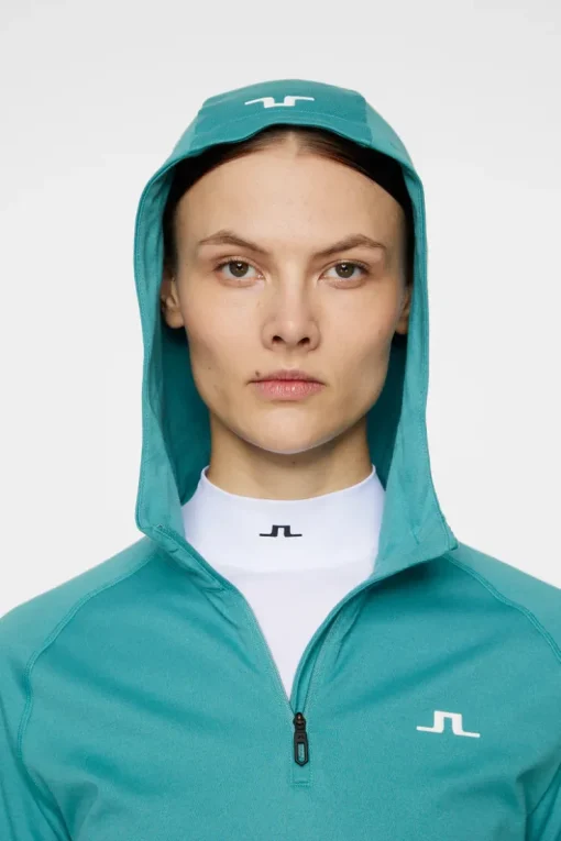 Golf|Base & Mid Layers<J.Lindeberg Agnes Quarter Zip Hood Teal