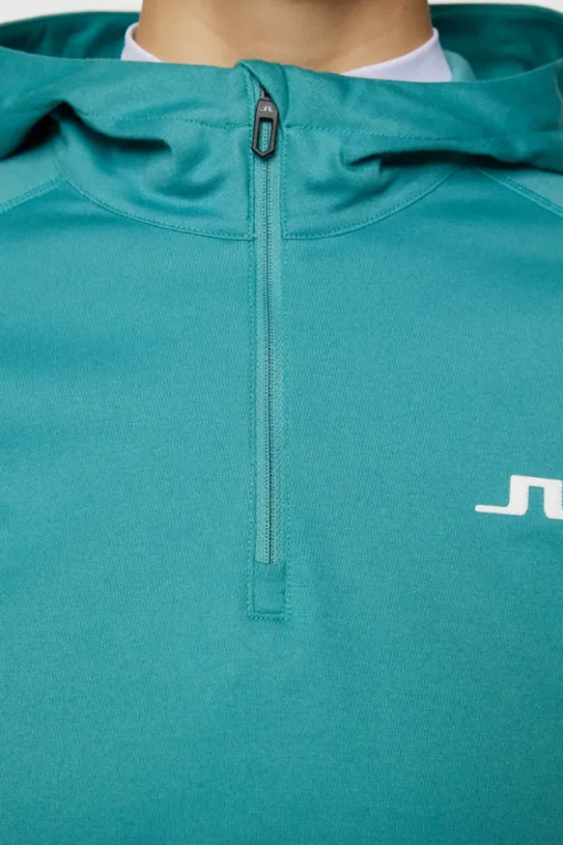 Golf|Base & Mid Layers<J.Lindeberg Agnes Quarter Zip Hood Teal