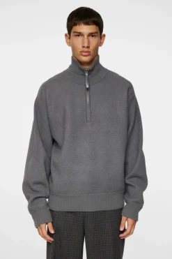 Knitwear|Tops<J.Lindeberg Bon Boiled Wool Quarter Zip LavaSmoke