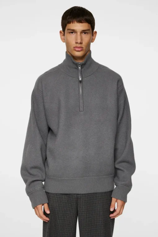 Knitwear|Tops<J.Lindeberg Bon Boiled Wool Quarter Zip LavaSmoke