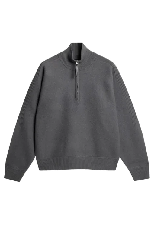 Knitwear|Tops<J.Lindeberg Bon Boiled Wool Quarter Zip LavaSmoke