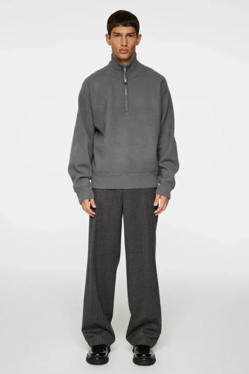 Knitwear|Tops<J.Lindeberg Bon Boiled Wool Quarter Zip LavaSmoke