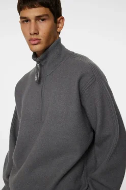 Knitwear|Tops<J.Lindeberg Bon Boiled Wool Quarter Zip LavaSmoke