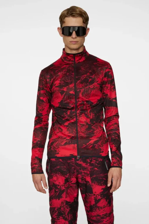 Ski|Base & Mid Layers<J.Lindeberg Eddie Print Mid Layer MountainGlitchRed