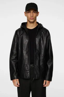 Jackets|Outerwear<J.Lindeberg Hadley Leather Hoody Jacket Black
