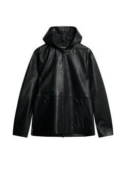 Jackets|Outerwear<J.Lindeberg Hadley Leather Hoody Jacket Black