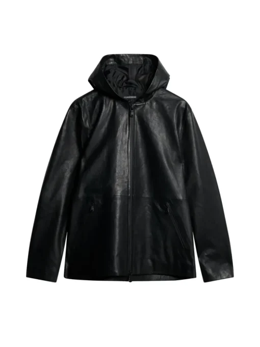 Jackets|Outerwear<J.Lindeberg Hadley Leather Hoody Jacket Black