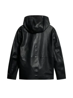 Jackets|Outerwear<J.Lindeberg Hadley Leather Hoody Jacket Black