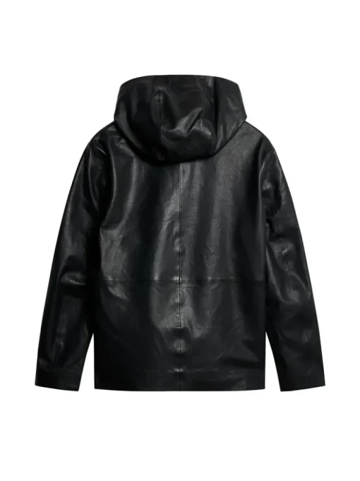 Jackets|Outerwear<J.Lindeberg Hadley Leather Hoody Jacket Black