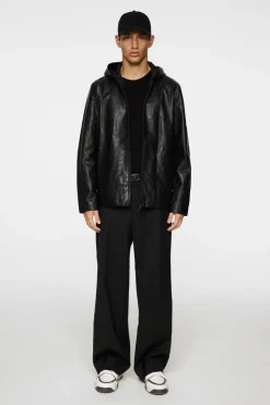 Jackets|Outerwear<J.Lindeberg Hadley Leather Hoody Jacket Black