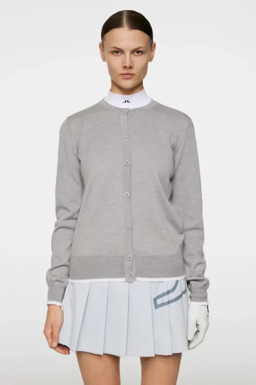 Golf|Knitwear<J.Lindeberg Joanna Knitted Cardigan LightGreyMelange