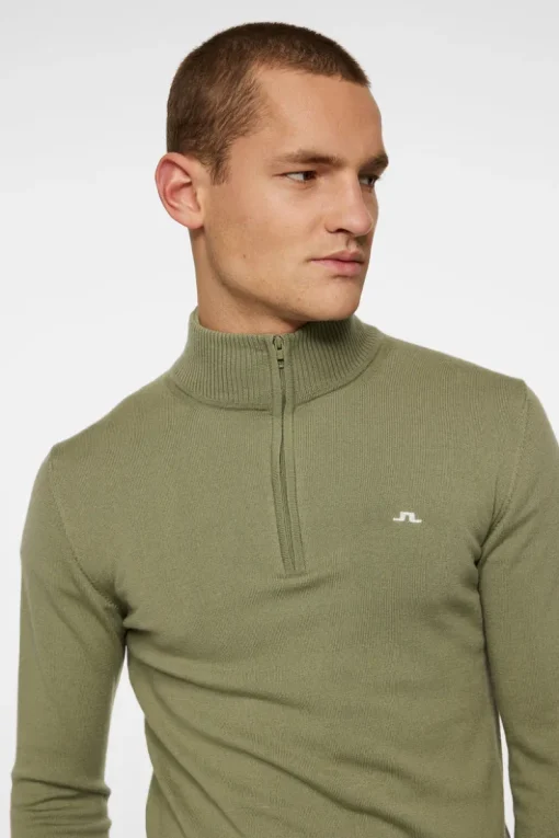Golf|Knitwear<J.Lindeberg Kian Zipped Sweater OilGreen