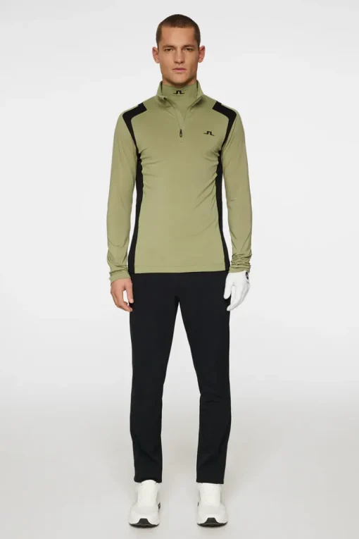 Golf|Base & Mid Layers<J.Lindeberg Lukas Quarter Zip Mid Layer OilGreen