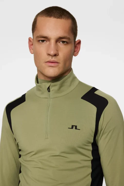 Golf|Base & Mid Layers<J.Lindeberg Lukas Quarter Zip Mid Layer OilGreen