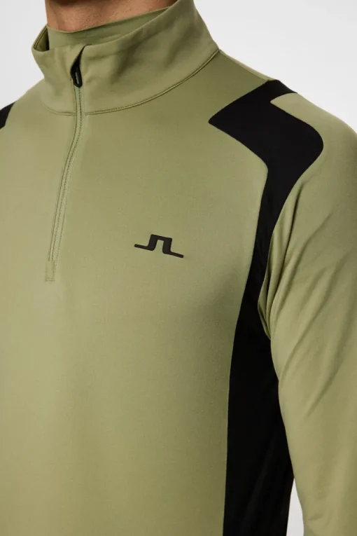 Golf|Base & Mid Layers<J.Lindeberg Lukas Quarter Zip Mid Layer OilGreen