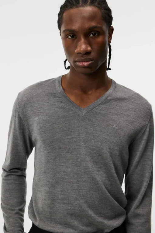 Tops|Knitwear<J.Lindeberg Lymann Merino V-neck Sweater GreyMelange