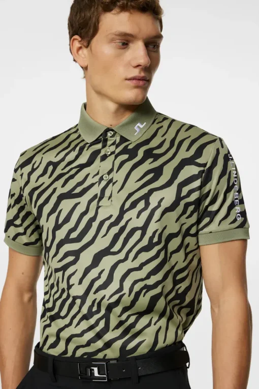 Golf|Polo Shirts<J.Lindeberg Tour Tech Print Polo TourTigerOliveM