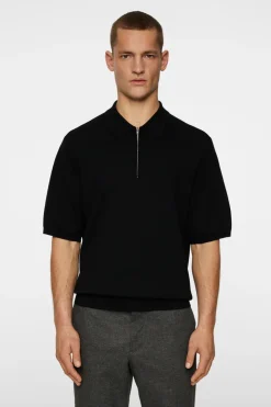 Polo Shirts|Knitwear<J.Lindeberg Tyler Quarter Zip Knit Polo Black