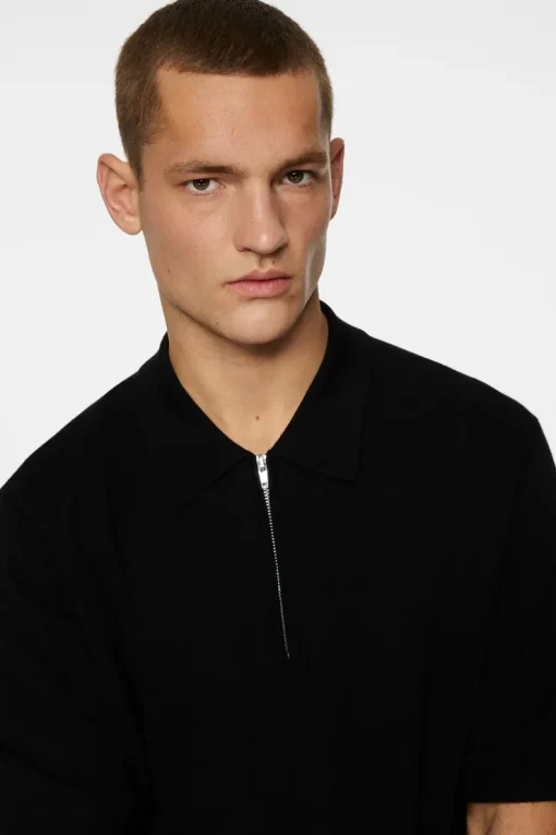 Polo Shirts|Knitwear<J.Lindeberg Tyler Quarter Zip Knit Polo Black
