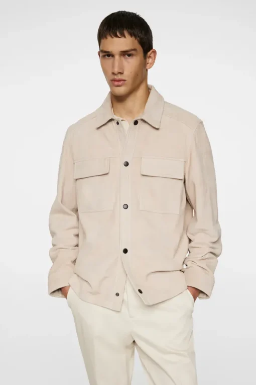 Jackets|Outerwear<J.Lindeberg Wilden Suede Overshirt Moonbeam